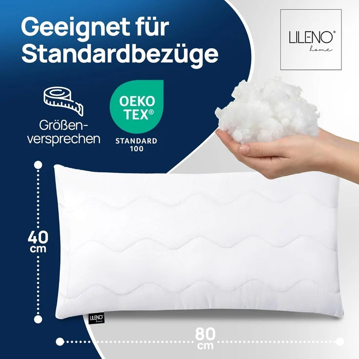 LILENO HOME Allergiker Kopfkissen 40x80 (1er Set) – 95°C waschbar, Oeko-Tex & Made in DE – Kissen 40x80 anpassbar für himmlischen Schlaf – Haut schmeichelndes & geruchsfreies Pillow – Bild 2