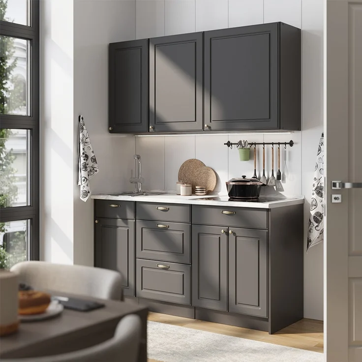 Singleküche Fame-Line Anthrazit-Gold Landhaus/Anthrazit 150 cm, AP Eiche Vicco – Bild 5