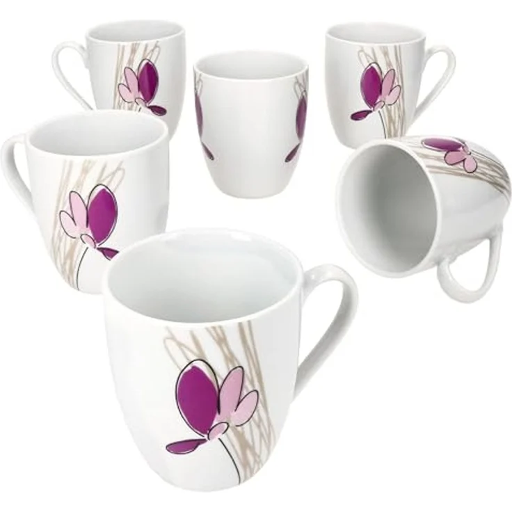 MamboCat Becher 6er Set Viola Kaffeebecher 350ml Porzellan-Tassen 6 Personen Blumen, Porzellan – Bild 2