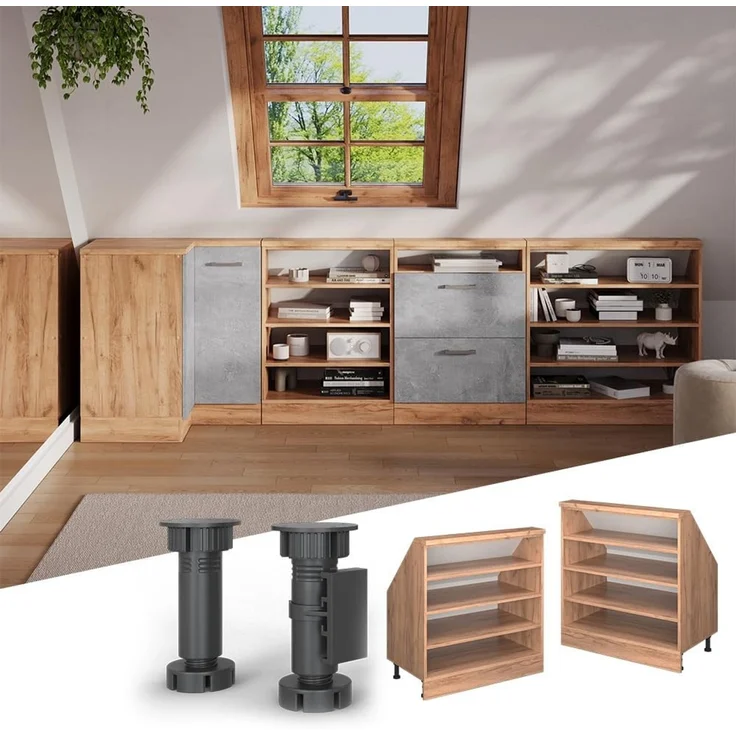 Küchenschrank für Dachschrägen R-Line Goldkraft Eiche 80 cm mit 4 Fächern Vicco – Bild 4