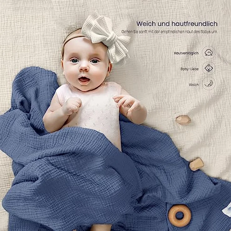 lulumoon Baby Pucktuch Musselin Decke - Baumwolle Atmungsaktive Babydecke | Dünne Baby Swaddle Decke Tücher für Junge und Mädchen 2 Stück 100x100cm(Marineblau) – Bild 3