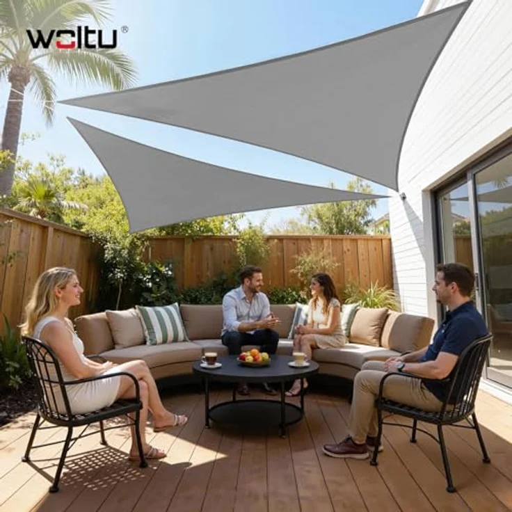 WOLTU Sonnensegel Dreieck 3 x 3 x 4,25 m Grau atmungsaktiv Sonnenschutz HDPE Windschutz mit UV Schutz für Garten Terrasse Camping – Bild 3