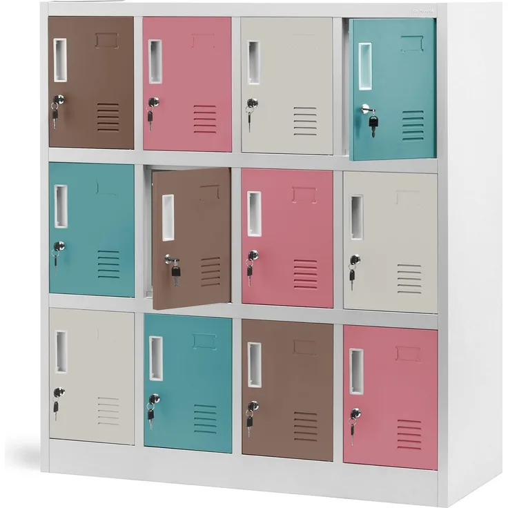 Jan Nowak Schließfachschrank 4B3A Werfachschrank Fächerschrank Umkleideschrank mit 12 Fächern Metall Pulverbeschichtung 120 x 110 x 45 cm (H x B x T) (Pastellfarben)