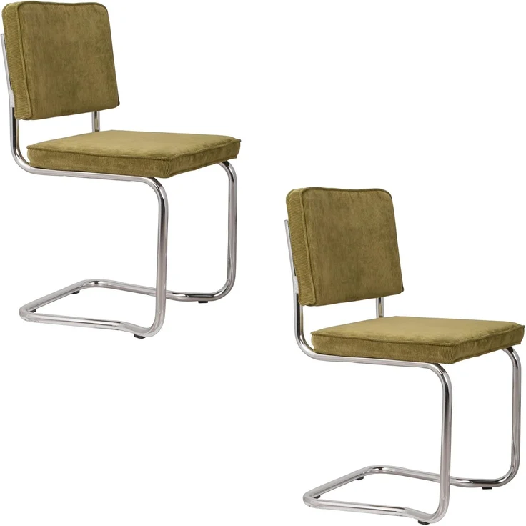 Zuiver Esszimmerstuhl Ridge Kink im 2er-Set, Stoffbezug Grün mit Stahlgestell, Retro-Design fürs Wohnzimmer – Bild 1