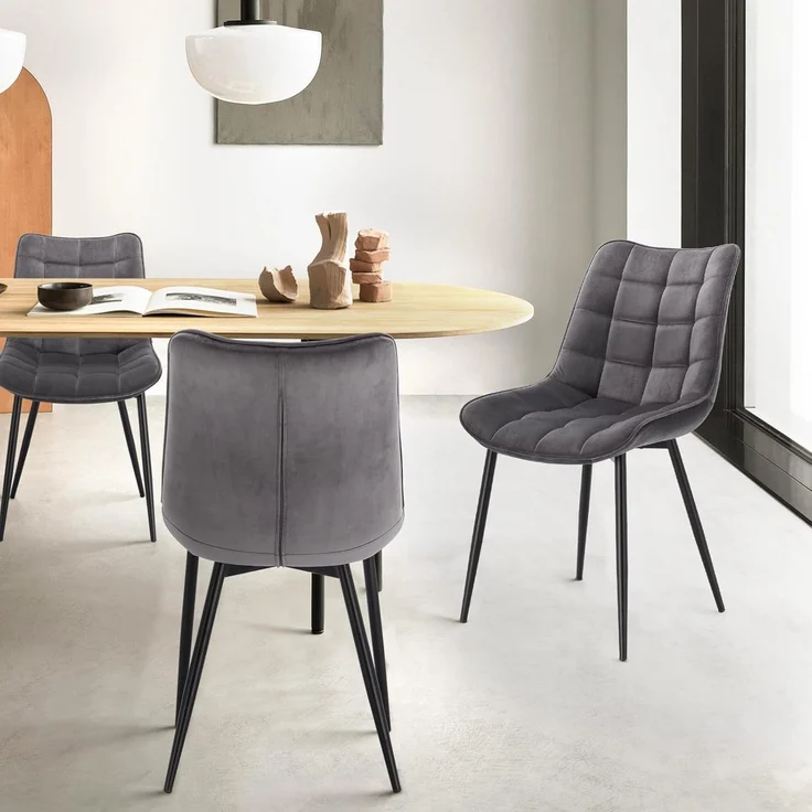 WOLTU Esszimmerstühle 2er Set, für Wohnzimmer Küche Esszimmer, Küchenstühle gepolstert mit Rückenlehne, Sitzfläche aus Samt, mit Metallbeinen, bis 150 kg belastbar, Dunkelgrau – Bild 3
