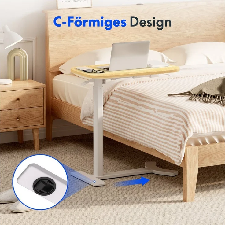 FLEXISPOT Beistelltisch Höhenverstellbar Betttisch mit neigbarer Tischplatte, Laptoptisch (C-Form, ideal für Sofa, Bett & Lesestunden), mit stufenloser Höhenverstellung, 360° Rollen & einfacher Montage – Bild 2
