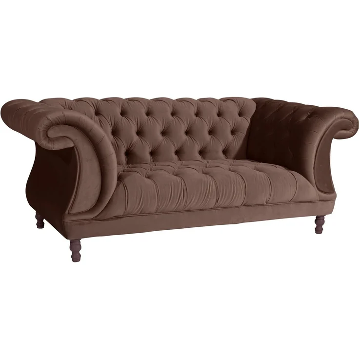 Chesterfield Sofa 2-Sitzer Kaylin Samtvelours braun – Bild 1