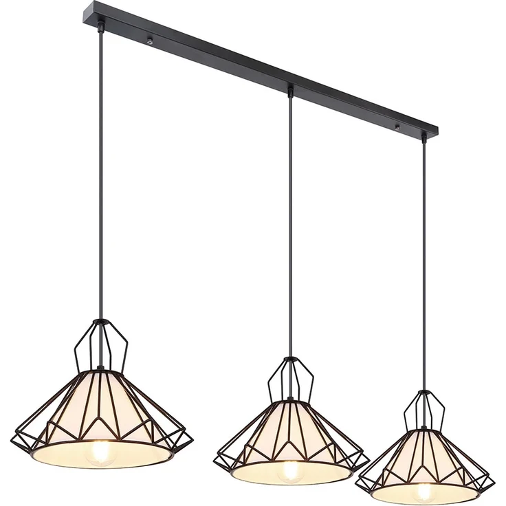 Hängelampe, Metall, Textil, schwarz, 3 Flammig, H 120 cm – Bild 5