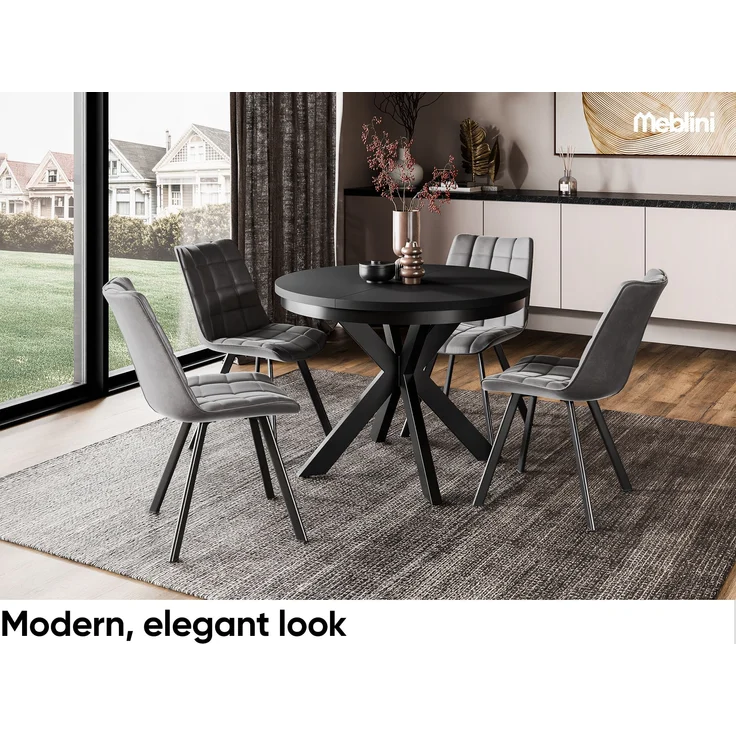 MEBLINI Esstisch Rund Ausziehbar aus Metall - 100-176x77cm - BAGIO - Schwarz Matt - Loft - Esszimmertisch Modern - Küchentisch - Ausziehtisch - Round Dining Table - Esszimmertische – Bild 2