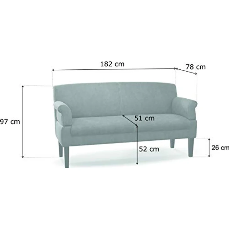 CAVADORE 3-Sitzer Küchensofa Malm, Sitzbank für Küche oder Esszimmer in Lederoptik, Inkl. Armteilverstellung, Federkern und moderner Kontrastnaht, 182 x 97 x 78, Mikrofaser: grau – Bild 4