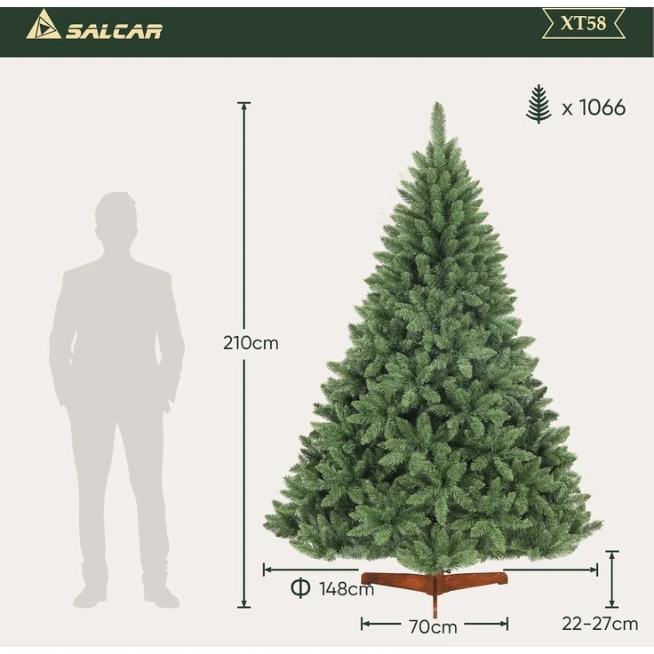 SALCAR Künstlicher Weihnachtsbaum 210 cm inkl. Holzständer, Grüner Tannenbaum für Weihnachten, 2,1 m Nordmanntanne Christbaum – Bild 2