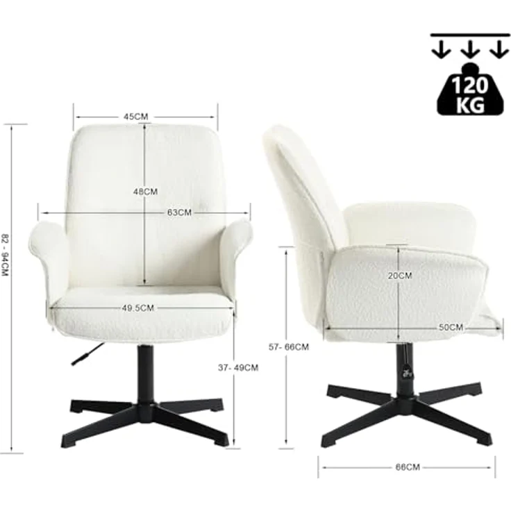 MEUBLE COSY Bürostuhl 5er Ergonomisch Schreibtischstuhl mit höhenverstellbar Armlehnen 360° Drehbar Schminkstuhl Sessel für Büro Wohnzimmer Schlafzimmer Vanity, Bouclé Frottier, Weiß – Bild 3