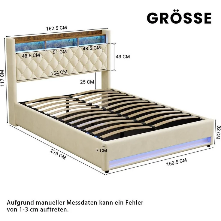 STILVORA Polsterbett 160×200 mit matratze und bettkasten,Stauraumbett Boxspringbett mit USB – Bild 3