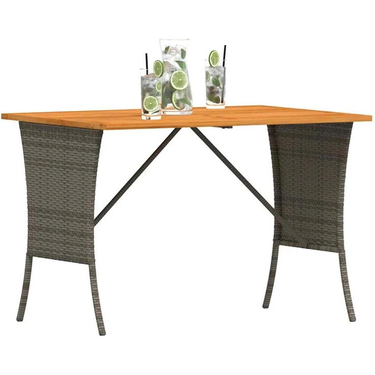 Gartentisch, Balkontisch mit Akazienholzplatte Grau 105 x 75 x 72 cm Poly Rattan – Bild 4