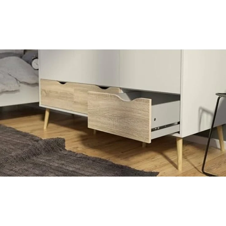 Dmora - Kleiderschrank 3 Türen Emmanuelle, Schlafzimmermöbel, Schrank, Garderobe, 147x58 h200 cm, Weiß und Eiche – Bild 5