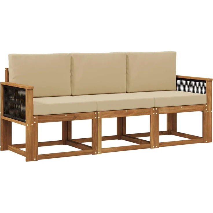 vidaXL Outdoor-Sofagarnitur 3 stk. 3-Sitzer Natur und Beige 3384954 – Bild 2