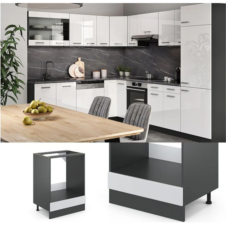 Herdumbauschrank R-Line Weiß Landhaus 60 cm ohne Arbeitsplatte Vicco – Bild 2