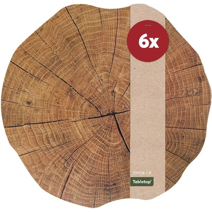 matches21 HOME & HOBBY Platzset Abwaschbare Tischsets 6er Set Baumstamm Holz-Optik rund, (6-St), Platzsets als Tisch-Untersetzer und Tisch-Deko für Esstisch Teller