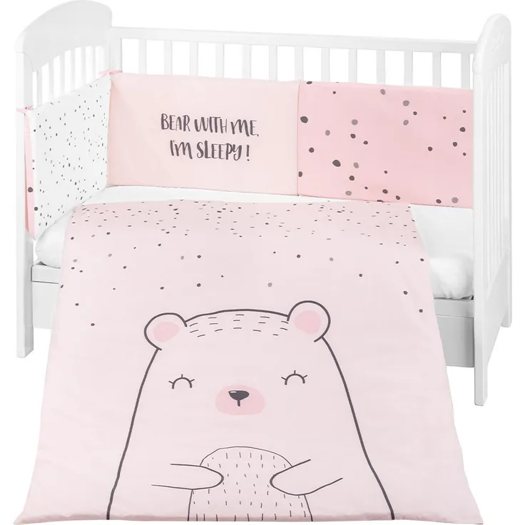 Kikkaboo Babybettwäscheset Bär 3tlg Decke 135x95 cm Nestchen 180x35 cm Bezug rosa