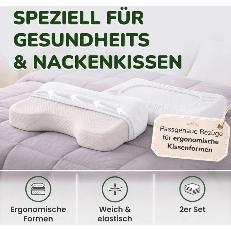 leevitex® Kissenbezug für Gesundheitskissen & Nackenkissen, 30-45 x 50-70 x 10-15 cm, (2 Stück), Jersey-Stretch mit Rundumgummizug, 97% Baumwolle, 3% Elasthan – Bild 2