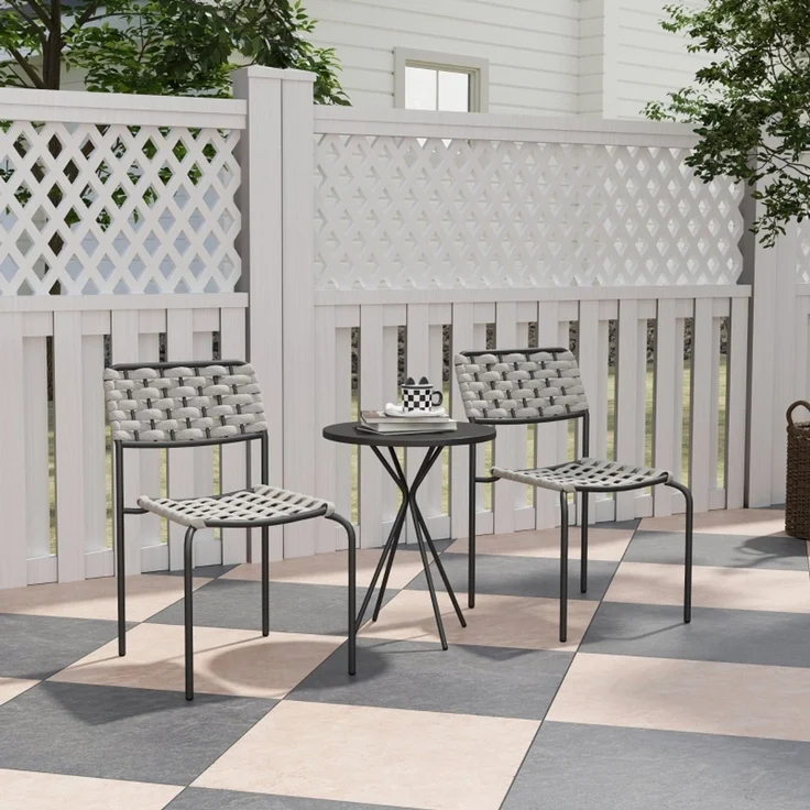 Polyrattan Gartenmöbel Set, Outdoor Lounge Balkonmöbel für 2 Personen, 3-teilig Sitzgruppe mit 2 Stapelbare Stühle, Tisch, wetterfest Gartenlounge für Garten, Terrasse Balkon, Grau--Grau--60x46x80cm--YOUDENOVA – Bild 2