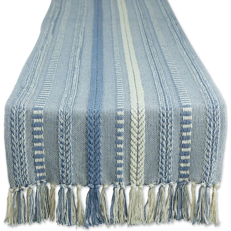 DII Farmhouse Geflochtener Tischläufer, Baumwolle, Stonewash Blue, 15x108