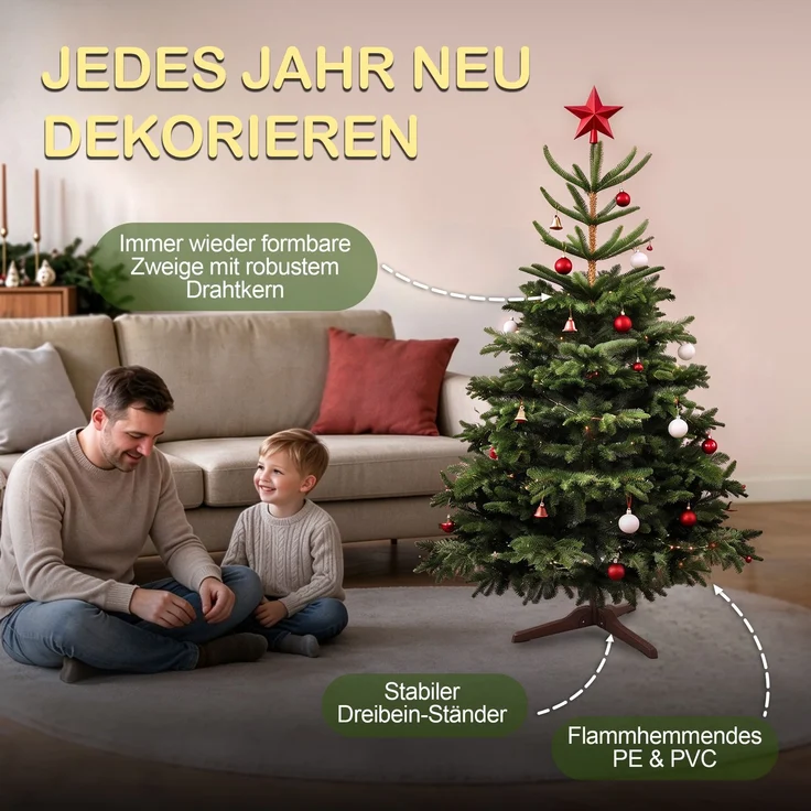 Aurelia Home Weihnachtsbaum künstlich 150 cm – Nordmann-Optik aus PE/PVC, Holzständer, Tasche – Bild 4
