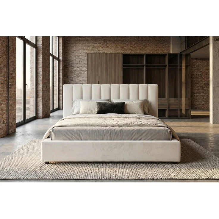 KAWOLA Bett CATTURA Polsterbett Velvet creme 180x200cm mit Lattenrost – Bild 4