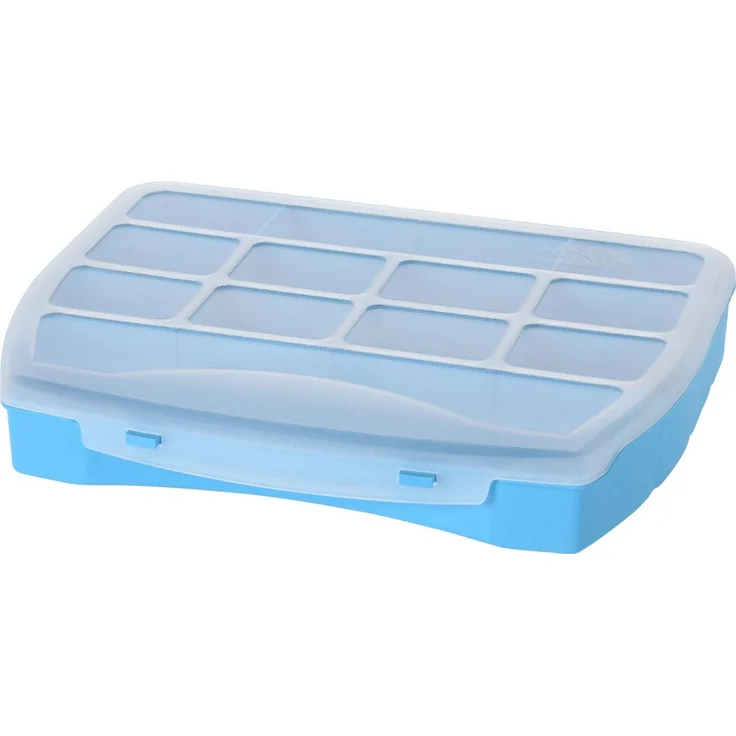 Koopman Aufbewahrungsbox Multibox 12 Fächer Sortieren Deckel (Stück, 1 St, Packung), Blau, Klappdeckel, 25x20x4cm, Robust, Durchsichtig – Bild 1