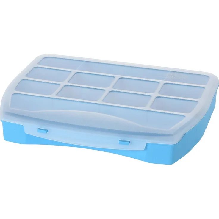 Koopman Aufbewahrungsbox Multibox 12 Fächer Sortieren Deckel (Stück, 1 St, Packung), Blau, Klappdeckel, 25x20x4cm, Robust, Durchsichtig