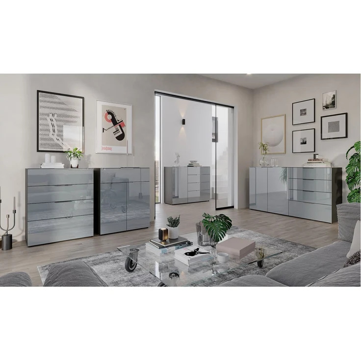 Sideboard Owingen / Oakland, Glas, Holzwerkstoff, Silber, Grau, Schwarz, 134 x 102 x 42 cm – Bild 5