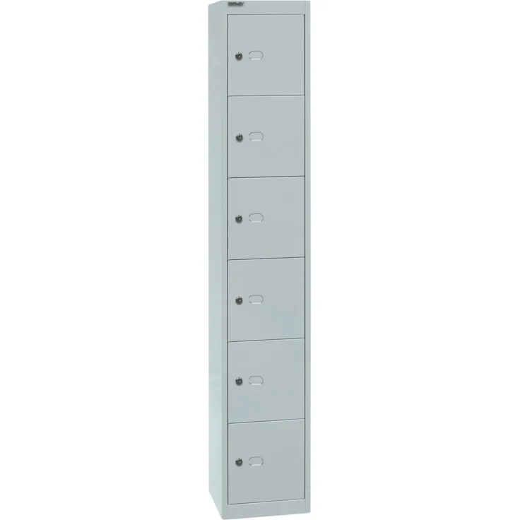 Bisley Garderobenschrank Office mit Schloss aus Stahlblech, 6 Fächer - Schließfächer einzeln abschließbar, Schließfachschrank - Tiefe: 30,5 cm - Farbe: lichtgrau, CLK126-645