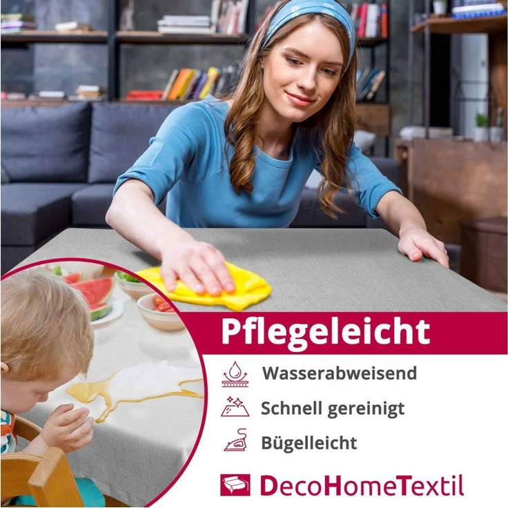 DecoHomeTextil Heimtextilmanufaktur Tischdecke Leinen Optik Tischdecke Tischtuch Abwaschbar Wasserabweisend – Bild 2