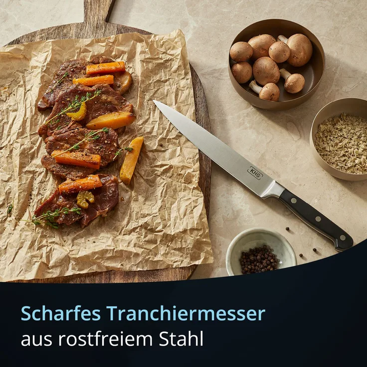 KHG Tranchiermesser Messer Küchenmesser | 20,32 cm Klinge aus rostfreiem Stahl | ergonomischer Griff mit Fingerschutz, 3-fach vernietet