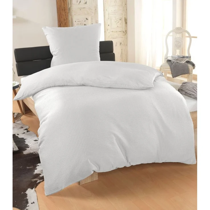 Malika Bettwäsche aus 100 % Mikrofaser, 155x220 + 80x80 cm, Seersucker, Weiß, Seersucker, 2 teilig, Für Allergiker geeignet, pflegeleicht, angenehm weicher Stoff – Bild 5