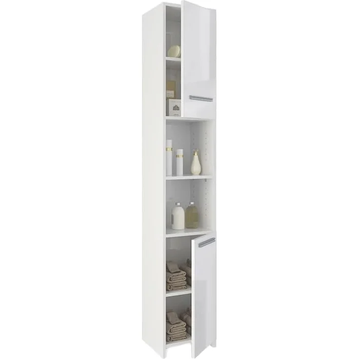 Badschrank Weiß Hochglanz/Weiß 30 x 190 cm Vicco – Bild 7
