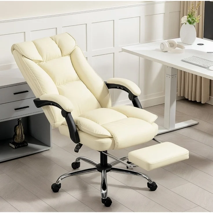 Bürostuhl 66x72x113-121 cm mit Fußstütze, verstellbarer Rückenlehne und Kunstleder in Beige – Bild 1