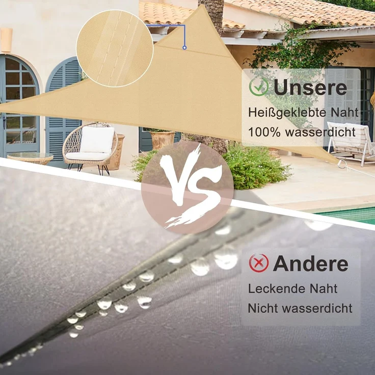 SUNNY GUARD Sonnensegel Dreieck 3. 6x3. 6x3. 6m Wasserdicht Sonnenschutz Wetterschutz Segel Baldachin UV Schutz für Balkon Terrasse Garten, Sand – Bild 4