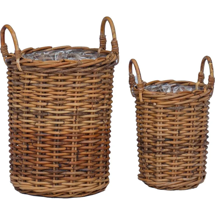 vidaXL Blumentopfkorb mit Speicher GENDT 2 stk. Naturbraun Kubu Rattan 42020958 – Bild 2