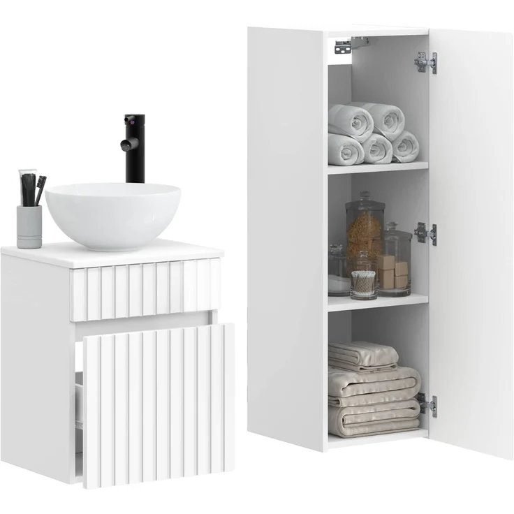 vidaXL Badezimmerschrank-Set 2 stk. Hochglanz Weiß 33 x 34,5 x 100 cm 3406137 – Bild 3