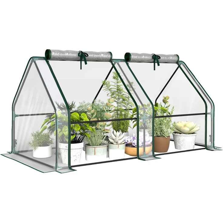 MELAYR, Mini-Gartengewächshaus, Mini-Tunnelgewächshaus, Spitzdach, UV-beständiger Stahl, 90 x 20 x 10 cm, Transparent – Bild 1