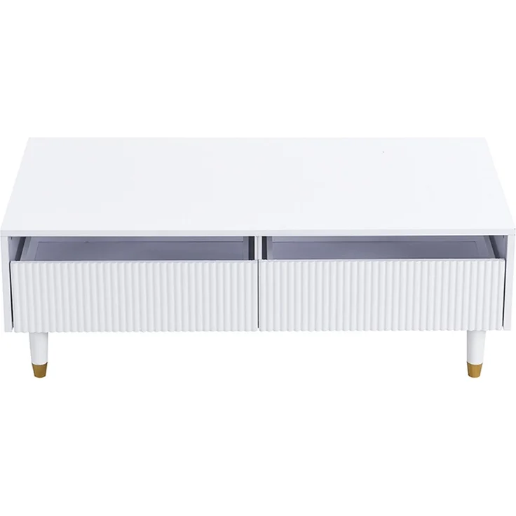 DESVIAE Fernsehschrank- und Couchtisch-Set mit LED-Beleuchtung 35x45x178 cm und 50x40x110 cm MDF Weiß – Bild 6