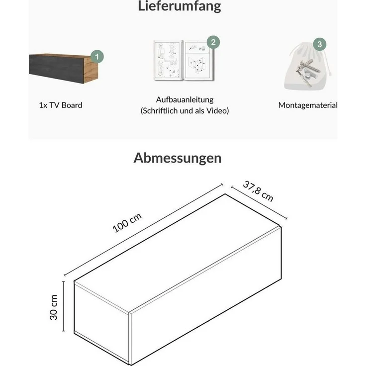 Planetmöbel TV-Board WEST (TV Lowboard, Fernsehschrank hängend oder stehend), Fernsehtisch 1x 100cm breit – Bild 3