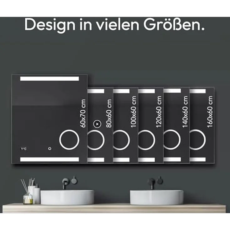 Talos King Badspiegel mit Beleuchtung, LED Badezimmerspiegel 120x60 cm, Wandspiegel mit beleuchtetem Kosmetikspiegel, Digitaluhr und neutralweißem Licht – Bild 5