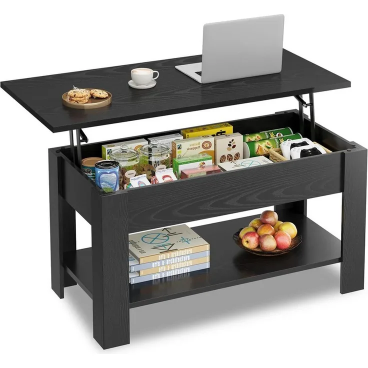 WLIVE Couchtisch Höhenverstellbar und Ausziehbar, Couchtisch Holz mit Stauraum (Wohnzimmertisch für Wohnzimmer, Büro, 1 Tisch), 98 x 48 x 46 cm