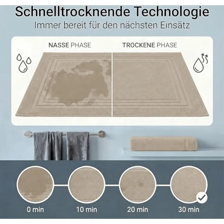 Komfortec Badematte Badvorleger aus 100% Baumwolle, 50x70 cm Duschvorleger, Waschbar Duschmatte, Frottee, Rechteckig, 600 g/m², 2er Set, Saugfähig & Schnelltrocknend – Bild 7