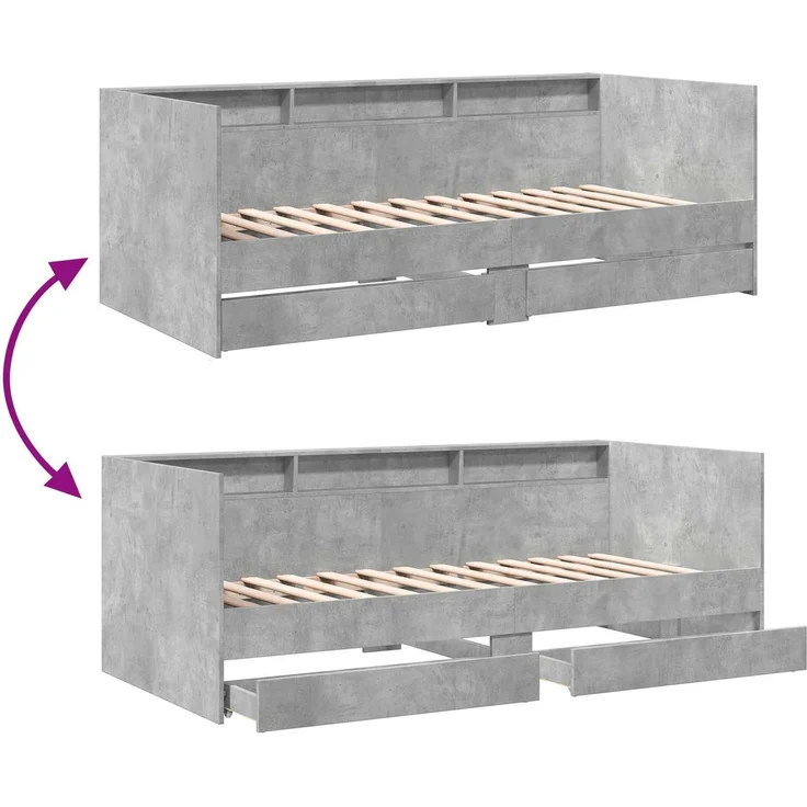 vidaXL Tagesbett mit Schubladen mit Regal Betongrau Holzwerkstoff 3429642 – Bild 8