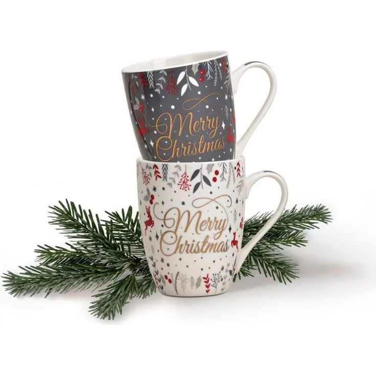 matches21 HOME & HOBBY Tasse Weihnachtassen 2er Set mit Spruch Merry Christmas Kaffeetassen, 2-tlg, Porzellan, Tee Kaffee-Becher, Weihnachten, modern, grau weiss bunt, 300 ml – Bild 2