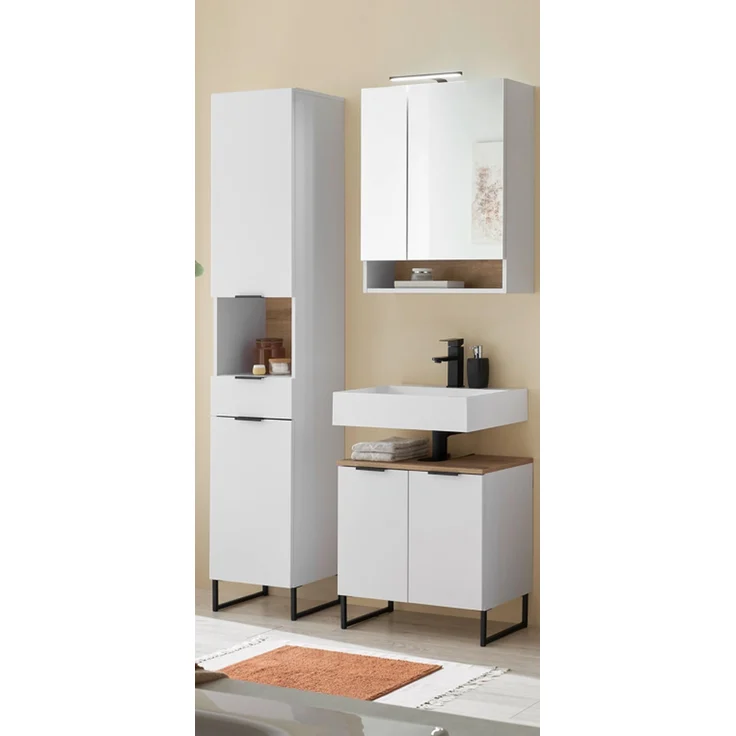 Badezimmer-Set >Denver< (3-tlg.) in weiß matt / Evoke Eiche Dekor - 120x195x35 (BxHxT) – Bild 1