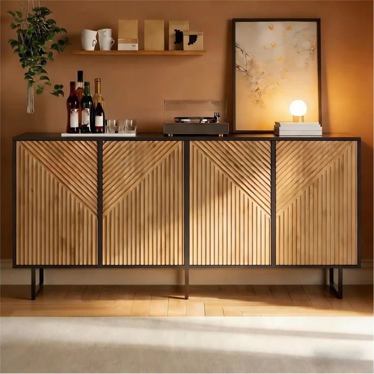 STILVORA Sideboard mit 4 Türen Vakuumgeformter Wohnzimmerschrank mit 3 Stützbeinen (Aufbewahrungsmöbel mit unterteiltem Stauraum, mit dreidimensionalen Texturen), symmetrischen Ansatz – Bild 5